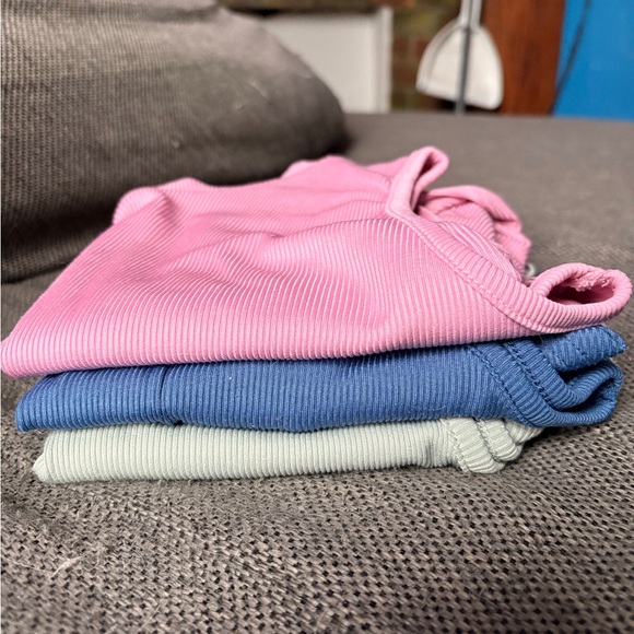 Set of Three Ribbed BodySuits - Pink, Blue, and Light Green - Picture 2 of 7